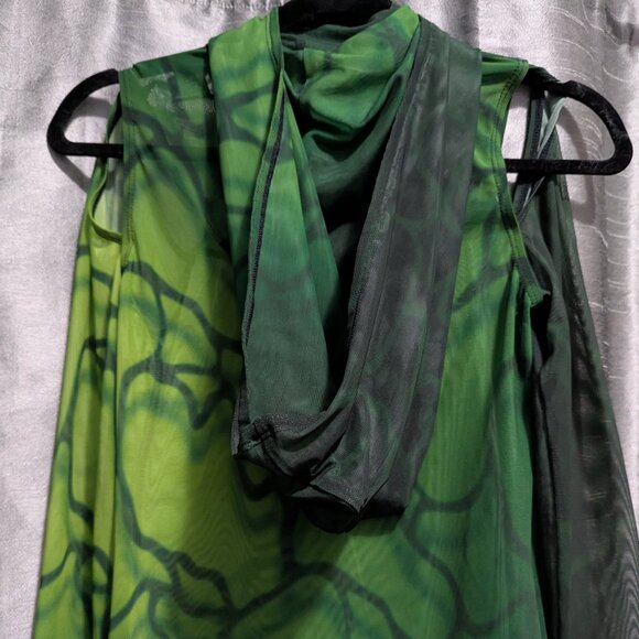 Badinka Acid Rain Green Mesh Hooded Dress Medium - Picture 6 of 8